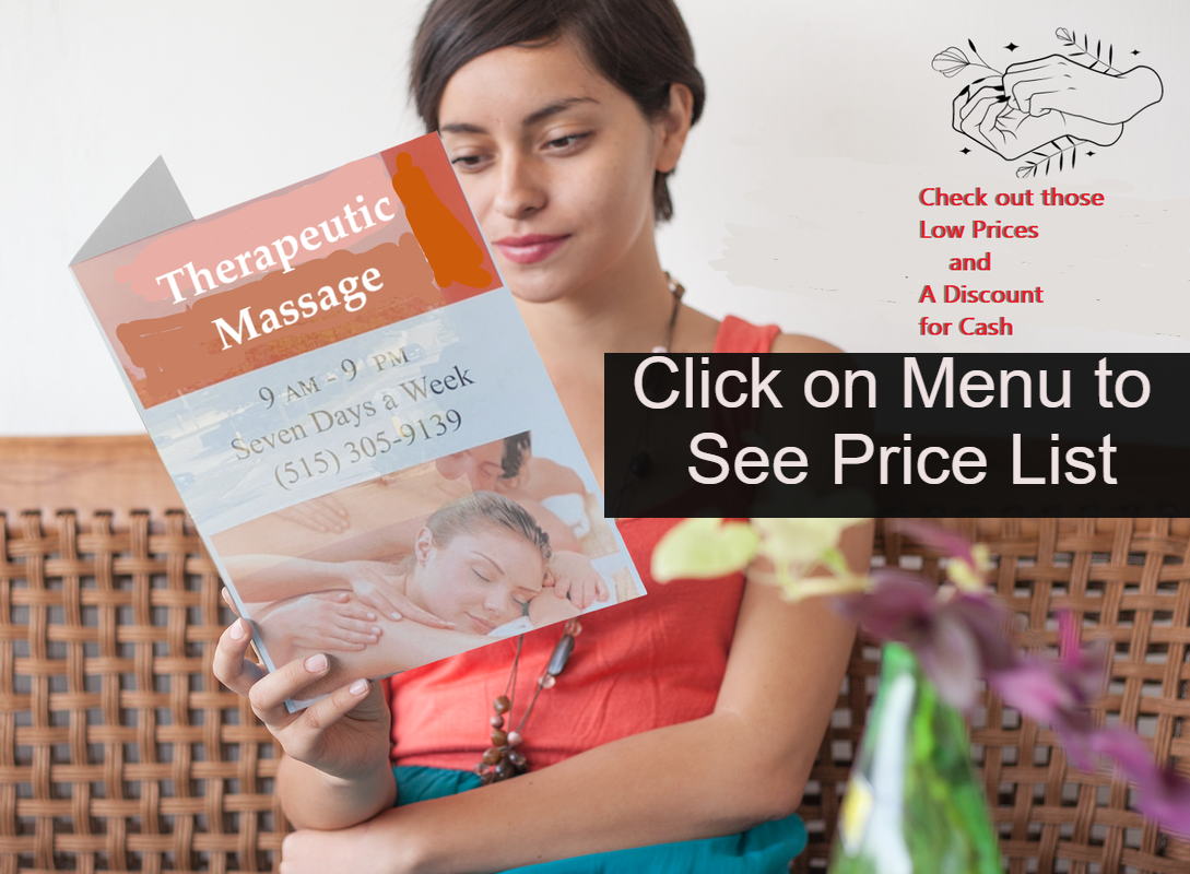 Picture of female customer looking at menu of services at Asian Massage Therapy 515-305-9139